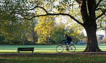Cyclist at Jesus Green, Cambridge.