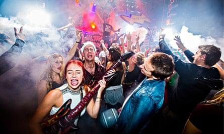 Promotional shot for Ultimate Power club night of a party crowd.