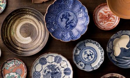 Ceramics photographed from above at Dengama, Tokyo, Japan.