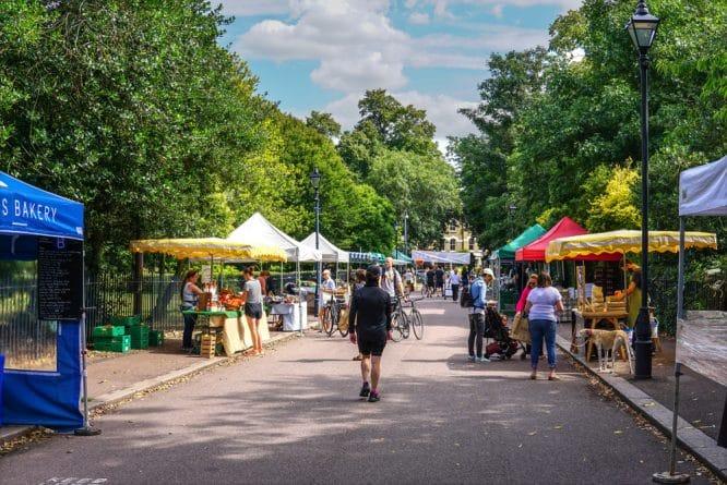 Stalls at the Victoria Park Market in Hackney, East London