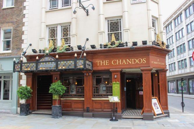 The exterior of The Chandos, a Sam Smith's pub near Trafalgar Square