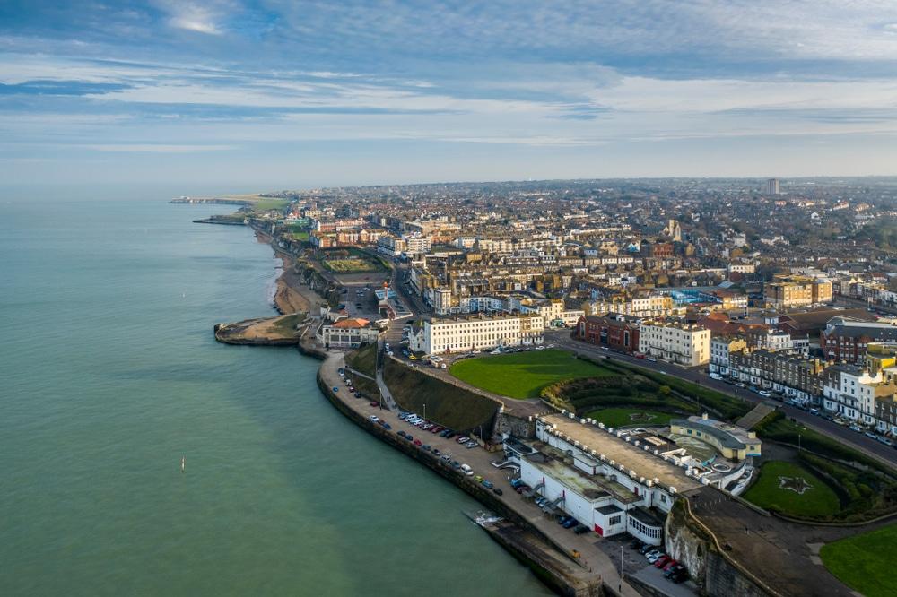 An aerial shot of Margate town on the Kent coast