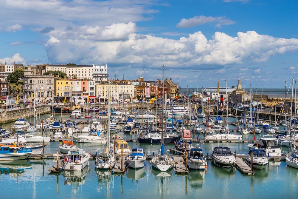 Boats docked in the marina of Ramsgate in Kent, England
