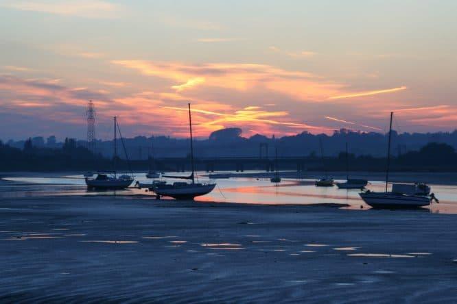 Boats and the sea at sunset in Manningtree, Essex