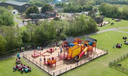 An aerial view of a playground at Folly Farm Park and Zoo in Pembrokeshire
