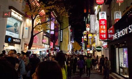 Seoul's Myeong-dong district at night